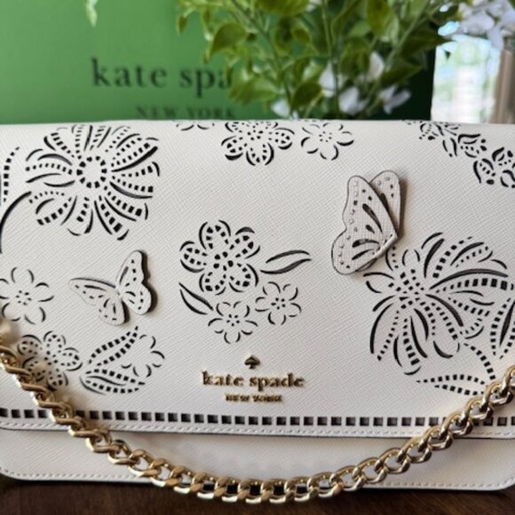Kate Spade Madison Perforated Willow Convertible Crossbody Butterfly Flowers - Picture 2 of 11